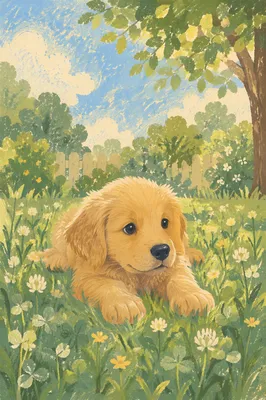 Sunny Golden Retriever Puppy on Summer Grass