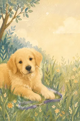 Sunny Golden Retriever Puppy in Meadow