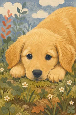 Sunny Golden Retriever Puppy on Grass