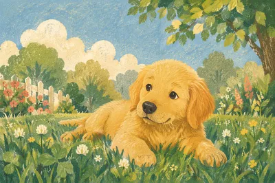 Sunny Golden Retriever Puppy on Grass