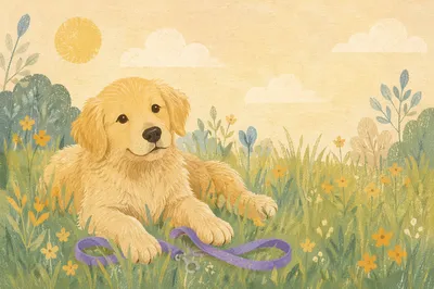 Sunny Golden Retriever Puppy in Meadow