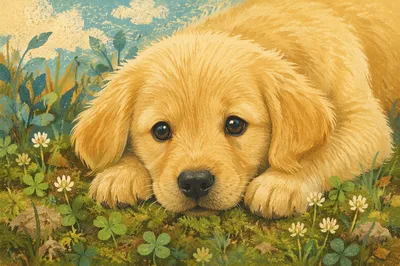 Sunny Golden Retriever Puppy on Grass
