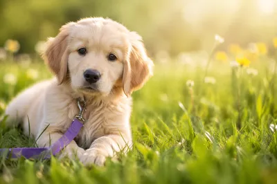 Sunny Golden Retriever Puppy in Meadow