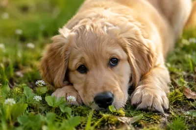Sunny Golden Retriever Puppy on Grass
