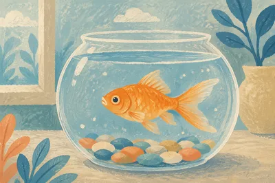 Goldfish in Round Bowl with Pebbles