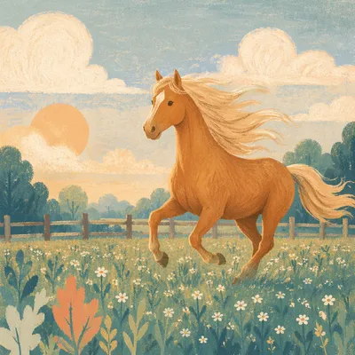 Chestnut Horse in Windy Green Pasture