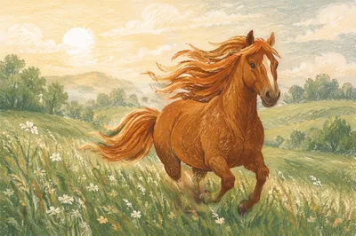Chestnut Horse Running Through Spring Pasture