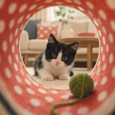 Curious Kitten Peeking Through Play Tunnel