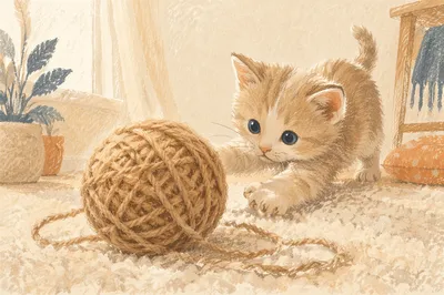 Playful Fluffy Kitten with Jute Yarn