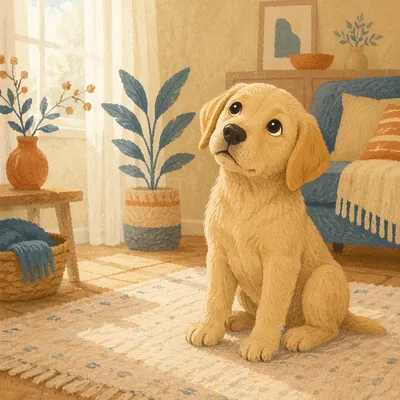 Curious Labrador Puppy Looking Up