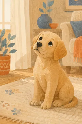 Labrador Puppy Looking Up with Big Eyes