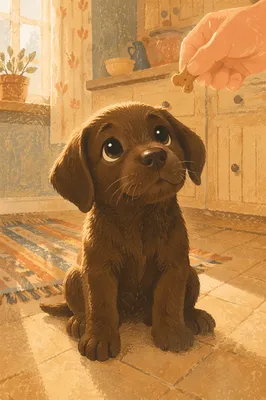 Hopeful Chocolate Labrador Puppy Looking Up