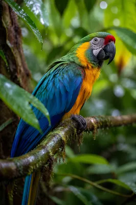Vibrant Tropical Parrot on Rainforest Branch