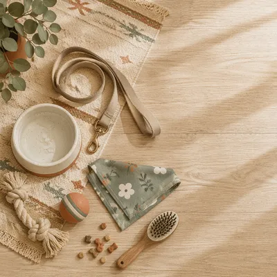 Cozy Pet Accessories Flat Lay Scene