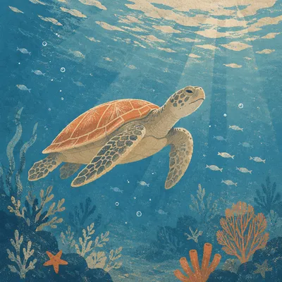 Graceful Sea Turtle in Blue Ocean