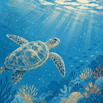 Serene Sea Turtle in Blue Ocean