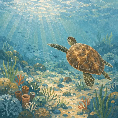 Peaceful Sea Turtle in Blue Ocean
