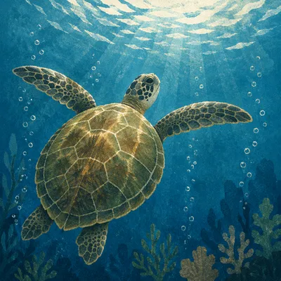 Graceful Sea Turtle in Blue Ocean