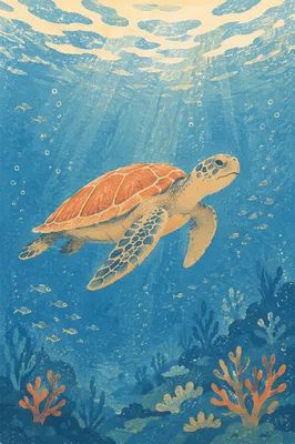 Serene Sea Turtle in Blue Ocean