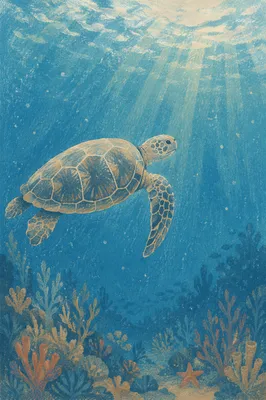 Serene Sea Turtle in Blue Ocean