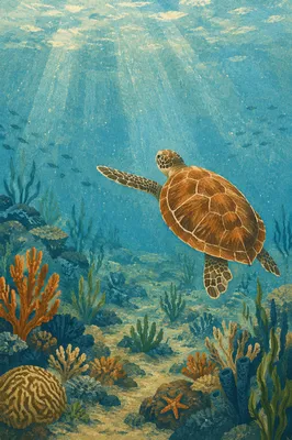 Peaceful Sea Turtle in Blue Ocean