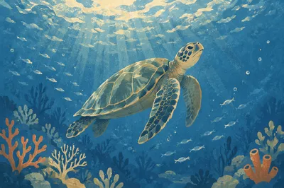 Serene Sea Turtle in Blue Ocean