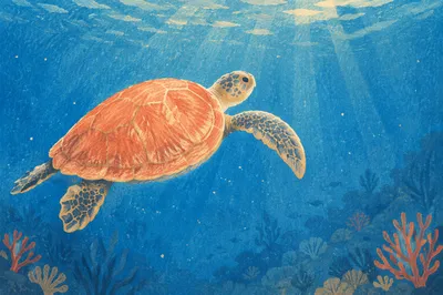 Serene Sea Turtle in Blue Ocean