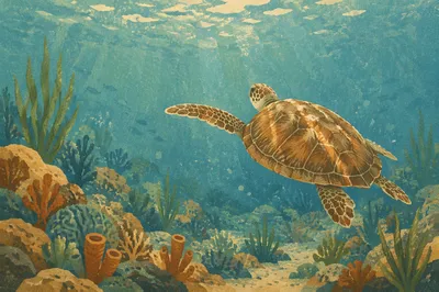 Peaceful Sea Turtle in Blue Ocean