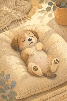 Adorable Sleeping Puppy on Cozy Cushion