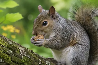 Gray Squirrel Eating Nut Close Up