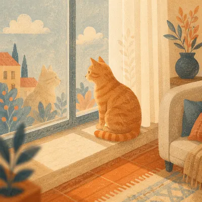Sunlit Ginger Tabby by the Window