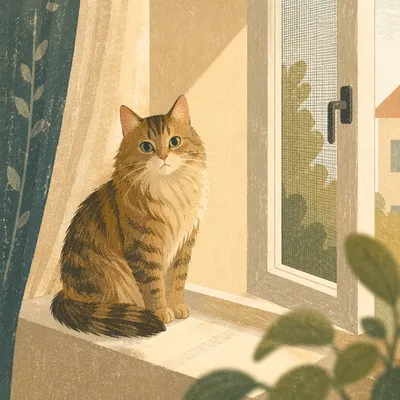 Serene Tabby Cat in Morning Sunlight