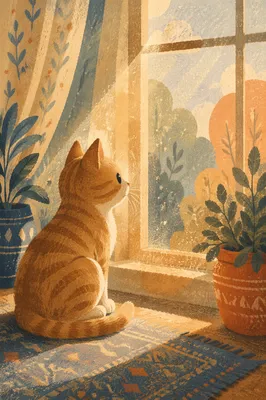 Peaceful Tabby Cat in Golden Window Light