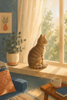 Peaceful Tabby Cat in Morning Sunlight