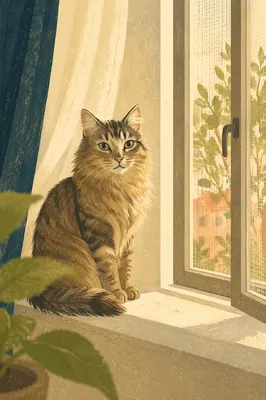 Serene Tabby Cat by Sunny Window