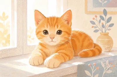 Orange Tabby Kitten in Morning Sunlight
