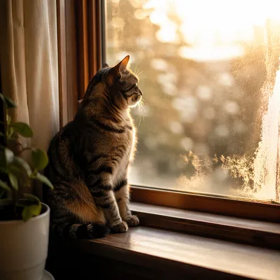 Tabby Cat Resting in Warm Sunlight