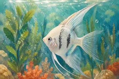 Serene White Angelfish in Coral Aquarium