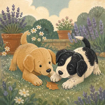 Playful Puppies in Spring Garden