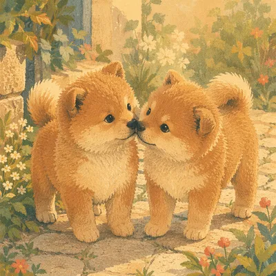 Cute Puppies Playing in Sunny Garden