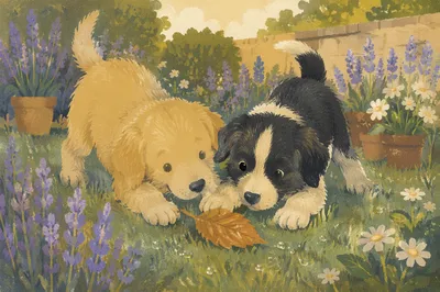 Playful Puppies in a Spring Garden