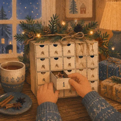 Child Opening First Advent Calendar Door