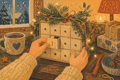 Child Opening First Advent Calendar Door