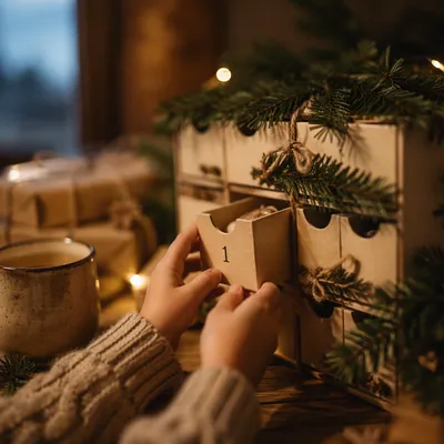 Child Opening First Advent Calendar Door