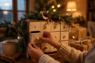 Child Opening First Advent Calendar Door