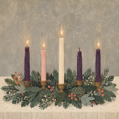 Warm Advent Wreath with Candlelight