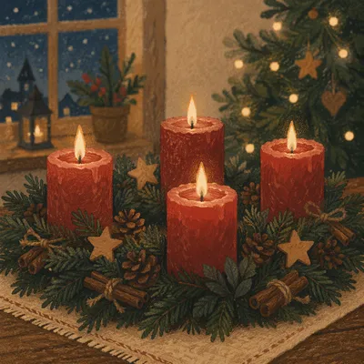 Warm Advent Wreath With Red Candles