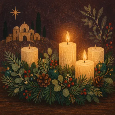 Warm Advent Wreath With Candlelight