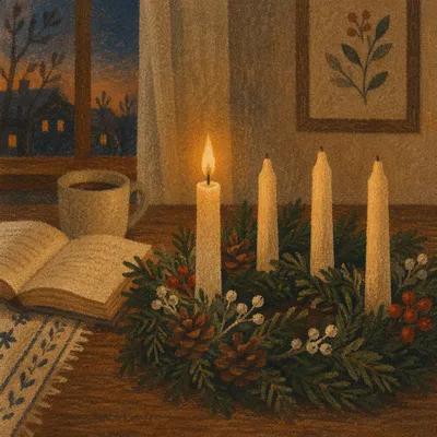Warm Advent Wreath with Candlelight