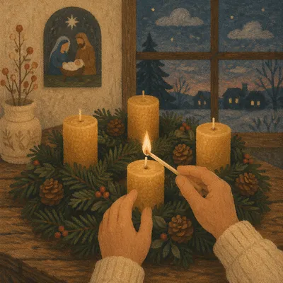 Warm Advent Wreath Candlelight at Dusk